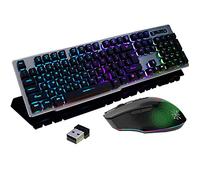 Rechargeable Keyboard and Mouse,Suspended Keycap Mechanical Feel Backlit Gaming Keyboard Mouse Set-Wireless 2.4G Drive Free,Adjustable Breathing Lamp,Anti-ghosting,12 Multimedia Keys (Black-RGB)