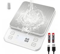 Rechargeable Kitchen Scales, [0.1g/10kg] Diyife IP67 Full Waterproof Food Scales with Adjustable LCD Display, 10 Units, Tare, PCS Counting, 304 Stainless Steel, Wall Mount for Baking Cooking, White