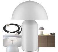 tectake® Mushroom Table Lamp in Coated Steel, 5W Battery-Powered, Rechargeable Lamp with USB-C Cable, Cordless Portable Touch Light with 3-Step Dimming Function for Living Room, Bedroom - White