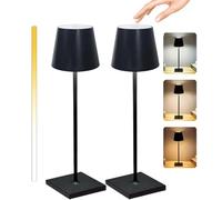 Rechargeable Lamp with 3 Color Modes, Metal Cordless Lamps Set of 2, Touch Dimming, Wireless, IP54 Waterproof, Rechargeable Table Lamp for Restaurant Bedroom Indoor Outdoor