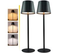 Rechargeable Lamps Full Metal Set of 2, Rechargeable Table Lamps UK with 3 Color Modes, 5200mAh Battery Operated Lamp, Touch Control Wireless Lamp Indoor and Outdoor IP54 Waterproof (Black)