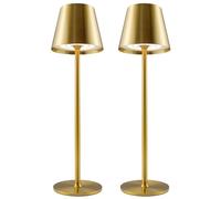 Rechargeable Lamps Full Metal Set of 2, Rechargeable Table Lamps UK with 3 Color Modes, 5200mAh Battery Operated Lamp, Touch Control Wireless Lamp Indoor and Outdoor IP54 Waterproof (Gold)