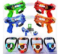 Rechargeable Laser Tag Guns Set of 4 with 360°Sensors & LED Display Real-Time Hit Feedback, Front Vest & Back Target Full-Body Game for Kids Ages 8-12, Teens and Adults - Indoor/Outdoor Party Toys