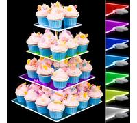 Rechargeable LED Acrylic Cupcake Stand - 4 Tier Clear Dessert Display Stand for Parties, Celebrations, and Events