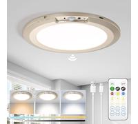 Rechargeable LED Ceiling Light, 10000mAh Battery Operated Bathroom Light with Remote 3 Colour Temperatures, Motion Sensor, Magnetic Mount, Wireless Indoor Ceiling Lamp for Garage Hallway Stair (Gold)