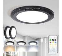Rechargeable LED Ceiling Light - 10000mAh Battery Operated Bathroom Light with Remote 3 Colour Temperatures, Motion Sensor Magnetic Mount Wireless Indoor Ceiling Lamp for Garage Hallway Stair (2 Pack)