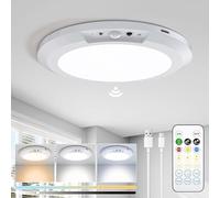 Rechargeable LED Ceiling Light, 10000mAh Battery Operated Bathroom Light with Remote 3 Colour Temperatures, Motion Sensor, Magnetic Mount, Wireless Indoor Ceiling Lamp for Garage Hallway Shed Stair