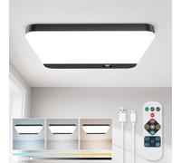 Rechargeable LED Ceiling Light Indoor - 6000mAh Battery Operated Bathroom Light with Remote 3 Colour Temperatures, Motion Sensor, Magnetic Mount, Wireless Ceiling Lamp for Garage Hallway Stair(Black)