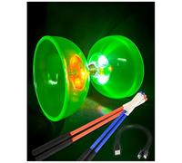 Rechargeable LED Diabolo, Translucent and Impact-Resistant Material, Triple Bearing Design for Smooth Spins, Includes Plastic Hand Sticks & Extra String, Perfect for Beginners and Performers (Green)