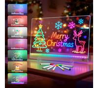 Rechargeable LED Drawing Board for Kids with 7 Colors & 5 Modes, 13.7"x10" Rewritable Acrylic Dry Erase Boards, Include Adapter, Hanging Chain, Light up Message Note Board with 7 Markers for Gifts