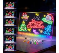 Rechargeable Led Drawing Board with 7 Color Light Modes, 13.7"x10" Light up Drawing Board for Kids, Led Note Board with 7 Color Pens, Acrylic Glow Message Note Board for Children Gift