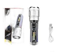 Rechargeable LED Flashlight 20W, Solar Type C White Red Blue Light, Ultra-Bright Long-Range White Torch(Silver)