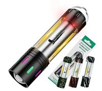Rechargeable LED Flashlight with Zoomable Focus, 500M Long Range Beam, Multiple Modes for Camping Hiking, Water-Resistant Torch in Various Colours(A)