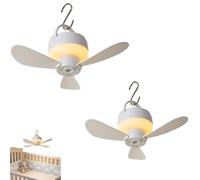 Rechargeable LED Hanging Fan Light, Portable Ceiling Ventilator with Hook and Remote Control, Multifunctional Camping Cooling Lamp for Home Patio Indoor Outdoor Use，Pink (White*2)