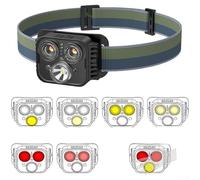 Rechargeable LED Head Torch with Motion Sensor, 1200mAh USB Charging Head Lamp, 60° Adjustable Angle, Hand Wave Control, 7 Light Modes for Camping Running Fishing, Green(TG-T16601 Three-head)