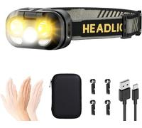 Rechargeable LED Headlamp Small 2000 Torch High Lumen Super Bright Head Torch Continuously Dimmable with 8 Modes Reading Light Sensor Red Light IPX5 Waterproof Mini for Adults Jogging Camping Fishing