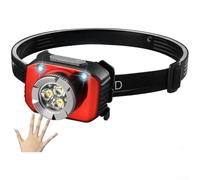 Rechargeable LED Headlamp with Hand Wave Sensor, 200m Range, Type-C Fast Charge, 0-90° Adjustable Angle, Lightweight 80.5g for Camping Hiking Outdoor Gear(Red)
