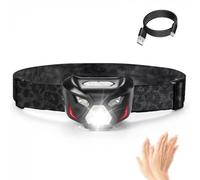 Rechargeable LED Headlamp with Red & White Light, Motion Sensor Hands-Free Head Torch for Adults | High Brightness Headlight for Running, Camping, Hunting, Hiking, Fishing, Work(Black Panther)