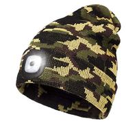 Rechargeable LED Lighted Beanie, Perfect Dad Gifts in Christmas, Stocking Fillers Cap with Light Hands Free Head Torch Unisex Winter Warm Knit Beanie Army Green