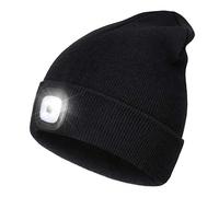 Rechargeable LED Lighted Beanie, Perfect Dad Gifts in Christmas, Stocking Fillers Cap with Light Hands Free Head Torch Unisex Winter Warm Knit Beanie Cool Stuff Black