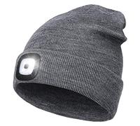 Rechargeable LED Lighted Beanie, Perfect Dad Gifts in Christmas, Stocking Fillers Cap with Light Hands Free Head Torch Unisex Winter Warm Knit Beanie Grey