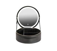 Rechargeable Led Makeup Mirror Travel Bag with Portable Cosmetic Organizer Dividers Waterproof Case for Brushes Lipsticks Light-up Vanity Storage Black