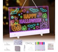 Rechargeable LED Note Board 35x25cm with 8 Light Colors 12 Colored Pens | LED drawing board with 8 light colors& 1000mAh battery. USB-C charging, 18h use. Ideal for notes, art, and messages.