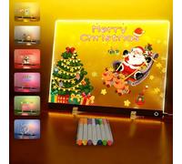 Rechargeable LED Note Board with 7 Color Light Modes, 13.7"x10" Led Drawing Board for Kids, Acrylic Message Board Doodle Desktop Memo with 7 Markers, Christmas Birthday Gifts