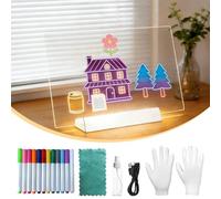 Rechargeable LED Note Board with Colors, Acrylic Light Up Dry Erase Drawing Board with Stand, for Arts, Desktop Rechargeable LED Writing Noteboard for Home Office School, 30x20cm, Warm White Light