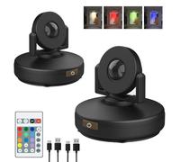 Rechargeable LED Spotlights with Remote, Battery Powered Picture Lights with 12 Color Changing, Dimmable Indoor Spotlight with Timmer for Wall Art Display Dartboard Painting Artwork Closet, 2Pack