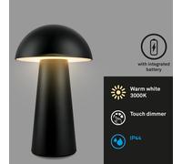 BRILONER - LED Mini Table lamp Wireless with Touch, dimmable in Steps, IP44, Bedside lamp, Reading lamp, LED lamp, Camping lamp, Table lamp, Battery lamp, Outdoor lamp, 12x19,5 cm (DxH), Black