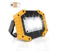 Rechargeable LED Work Light, 45W Portable Floodlight with 3 Modes and USB Charging, Waterproof Outdoor COB Work Lamp for Camping, Garage, Yard, Hiking, Emergency Lighting (Yellow, Batteries Included)