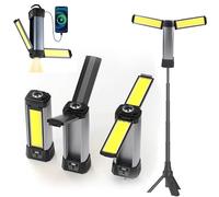 Rechargeable LED Work Light with Digital Display & Adjustable Tripod, Dual-Leaf Portable Camping Lantern 4000mAh Power Bank, Magnetic Waterproof Tent Light 7 Modes for Car Repair Job Site, Black