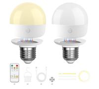 Rechargeable Light Bulb, Dimmable Battery Powered Light Bulbs, E14 Charging LED Bulb with 3 Colour Modes, Independent Remote Control, Magnet Base and Hook for Camping, Emergency, Home [Energy Class A]