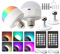 Rechargeable Light Bulb with Remote Control,4W Battery Powered Light Bulbs E27 Non-Hardwired Dimmable LED Bulb,Outdoor Camping Emergency Light Bulb with Hook,Warm+Cold White+RGB/2 Pack