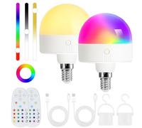 Rechargeable Light Bulb With Timer and Remote, Dimmable Battery Light Bulbs with Magnetic Base, E14 Detachable Charging LED Bulb, Non Hardwired Lamps with 3 Color Temperatures + 12 RGB, 2 Packs