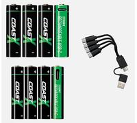 Rechargeable Lithium AA and AAA Battery Set, 8-Pack with USB-C 4-Way Charging Cable, Fast Charging, Built-in USB-C Port