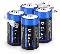 Rechargeable Lithium D Cell Batteries 7500mWh with USB-C Charging Cable, 1.5V LR20 D-Size Battery for Flashlight/Beacon & Toys (Pack of 4)