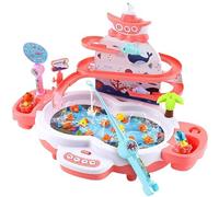 Rechargeable Magnetic Fishing Game Table for Toddlers,3-in-1 Parent-Child Interactive Toy with Rotating Disc,Music & Sound Effects,10 Fish & 3 Dolphins,Learning Educational Toys Gift for Kids (Pink)