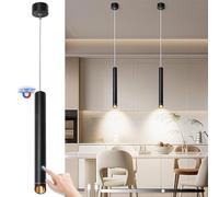 Rechargeable Magnetic Pendant Light with 6000mAh Battery, Dimmable No-Wiring Hanging Lamp, 3000K Warm Light Adjustable Height Cylinder LED Pendant Lamp for Kitchen, Bedroom, Living Room - Black