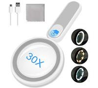 Rechargeable Magnifying Glass with Light, 30X 4.7IN Handheld Large Lightweight Lighted Magnify Len 21 LED 3 Modes Illuminated Book Magnifier for Kid,Senior,Reading,Inspection,Coin,JewelryChristmasGift