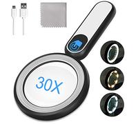 Rechargeable Magnifying Glass with Light, 30X 4.7IN Handheld Large Lightweight Lighted Magnify Len 21 LED 3 Modes Illuminated Book Magnifier forSenior,Reading,Inspection,Coin,JewelryChristmasGift