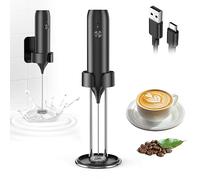 Rechargeable Milk Frother, Coffee Frother Handheld with USB-C Cable, Milk Frother Handheld for Coffee, Latte, Cappuccino, Matcha, Macchiato, Frappe, Hot Chocolate-Black