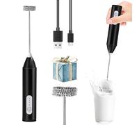 Rechargeable Milk Frother, Handheld Drink Mixer Electric Foam Maker for Coffee with Stainless Steel Whisk ＆ 3 Speeds, USB-C Coffee Frother Wand for Cappuccino, Latte, Matcha, Dad’s Gift (Black)