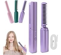 Rechargeable Mini Hair Straightener and Curler, 2 in 1 Anti-Scald Straightener Brush, Portable USB Plug-in Small Curler Iron for Short and Long Hair