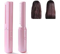 Rechargeable Mini Portable Wireless Hot Comb Negative Ion Hair Straightener Styling Comb with 3 Adjustable Temperatures (Pink)