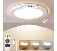 Rechargeable Motion Sensor Light with Remote, Battery Operated Ceiling Light, Magnetic Rechargeable Lights 3 Colors Dimmable Bathroom Ceiling Light for Closet Stair Bath Garage