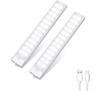 Rechargeable Motion Sensor Lights Indoor 2 Pack, Wireless Under Cabinet Light 26 LED Closet Lights Upgrade Adjustable Brightness/Memory Mode Night Lights for Wardrobe, Stairs Kitchen 20CM Cool White