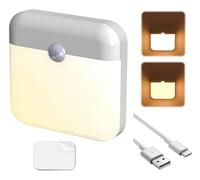 Rechargeable Motion Sensor Night Light Indoor USB-C Night Lamp Portable Bi-Colour Stick-On Cupboard LED Lights with Magnetic Strip for Bathroom Stairs Toilet Hallway Bedroom, Warm or Cold White Modes