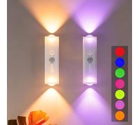 Rechargeable Motion Sensor Night Light, Magnetic Battery Powered 7 Color Adjustable Brightness Wall Light, Color Changing Dynamic LED Night Light, Suitable For Bedrooms, Corridors, Stairs (2 Pack)